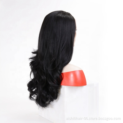 Wholesale black fluffy synthetic wigs  lace frontal hair loose curly and natural wave for the woman Top quality lace front wigs